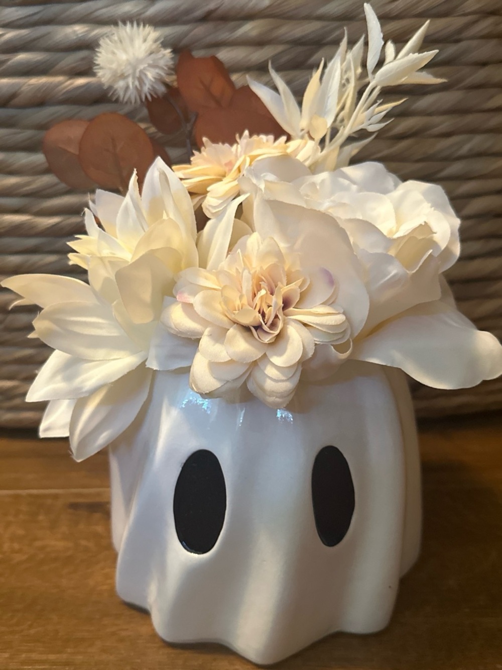 Ceramic Ghost Vase with Cream Floral Arrangement